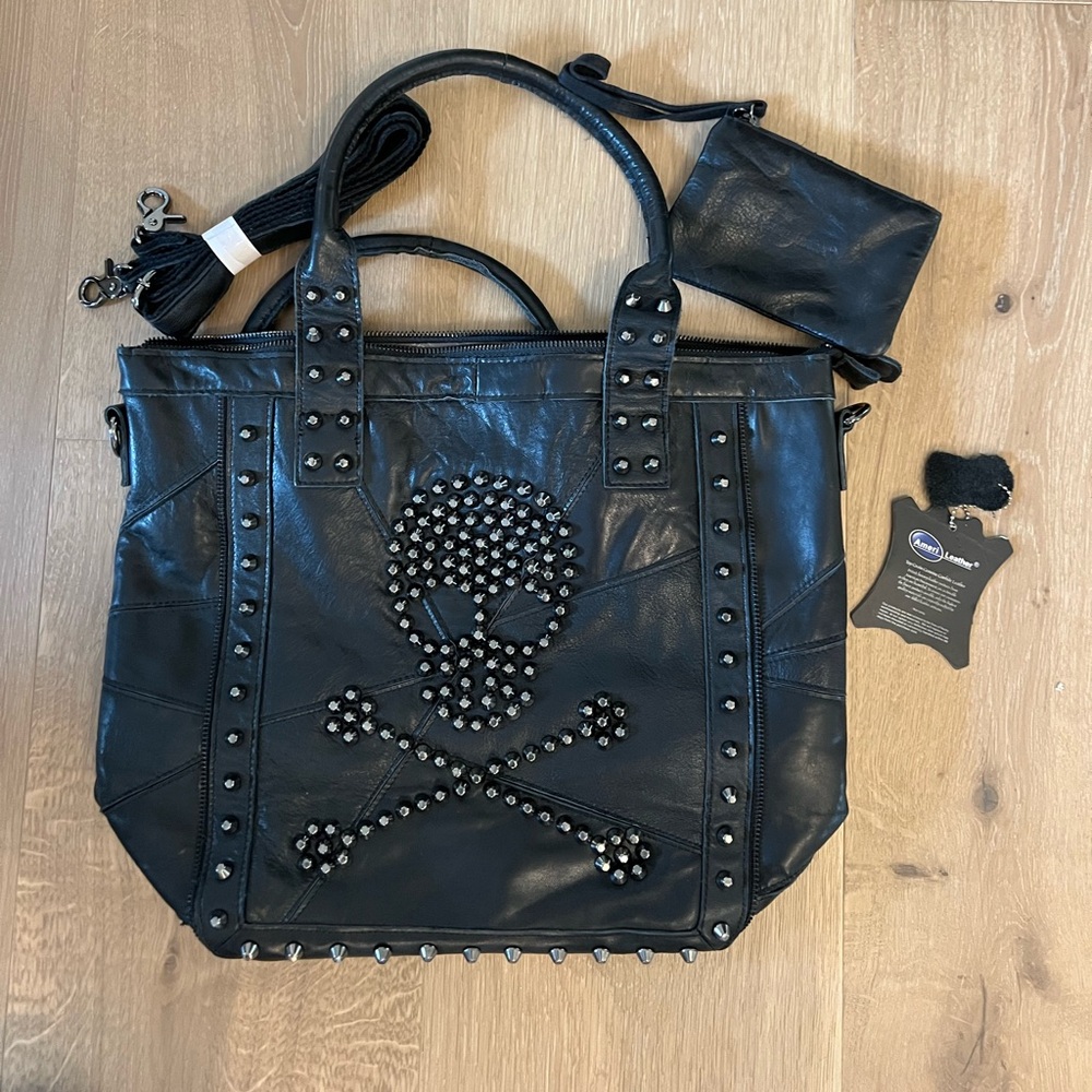 Black Studded leather Tote Bag